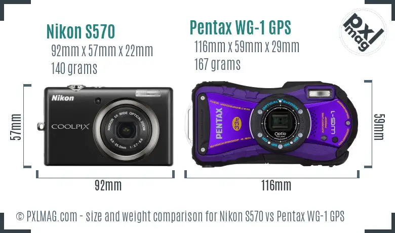 Nikon S570 vs Pentax WG-1 GPS size comparison