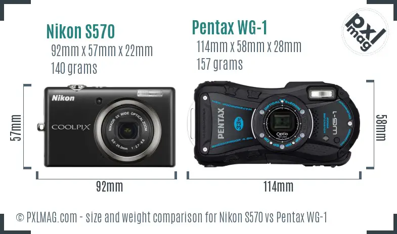 Nikon S570 vs Pentax WG-1 size comparison