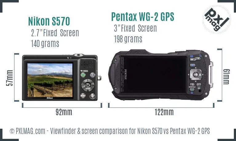 Nikon S570 vs Pentax WG-2 GPS Screen and Viewfinder comparison