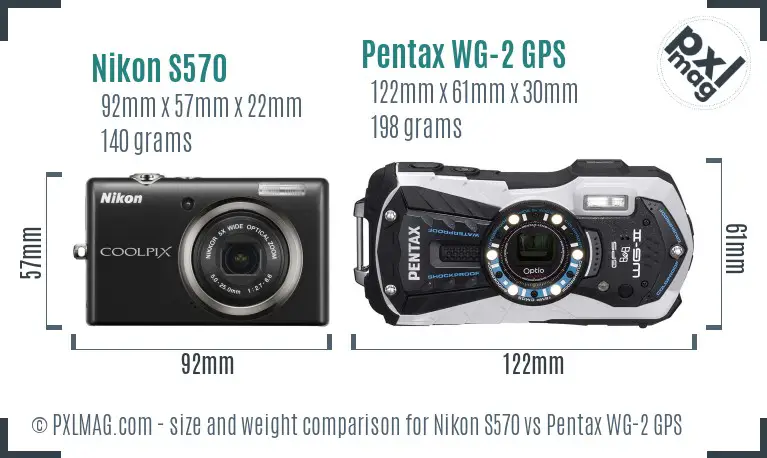 Nikon S570 vs Pentax WG-2 GPS size comparison