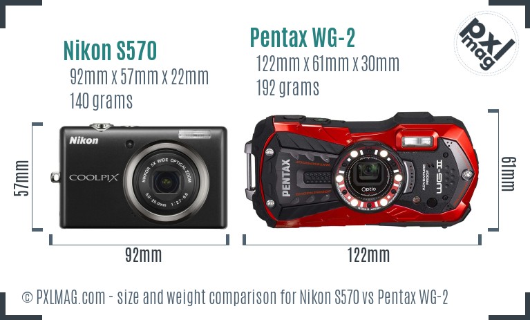 Nikon S570 vs Pentax WG-2 size comparison Nikon S570 vs Pentax WG-2 size comparison