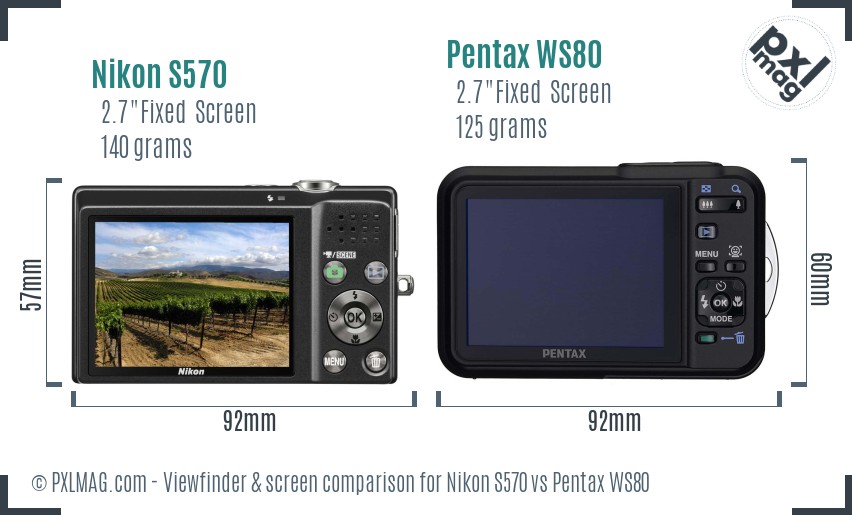 Nikon S570 vs Pentax WS80 Screen and Viewfinder comparison