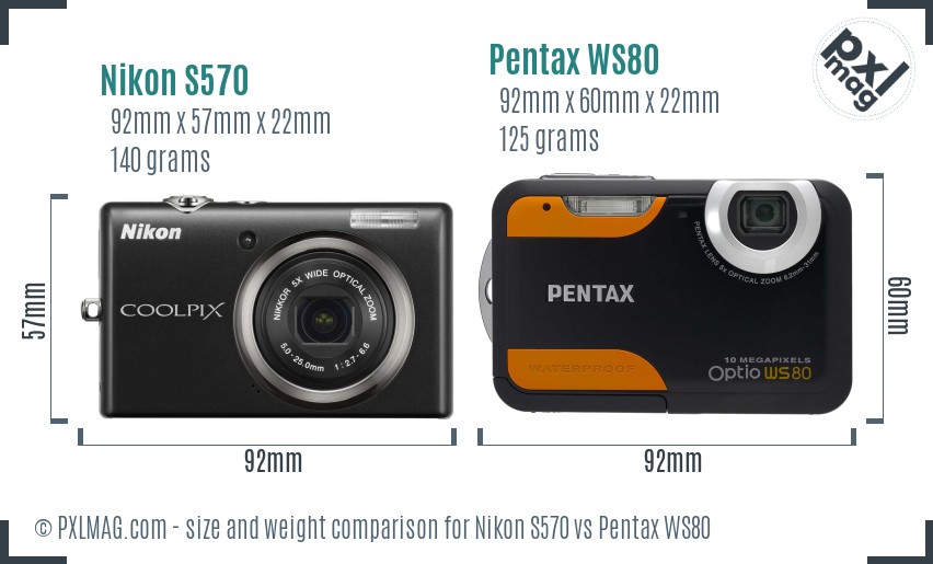 Nikon S570 vs Pentax WS80 size comparison Nikon S570 vs Pentax WS80 size comparison