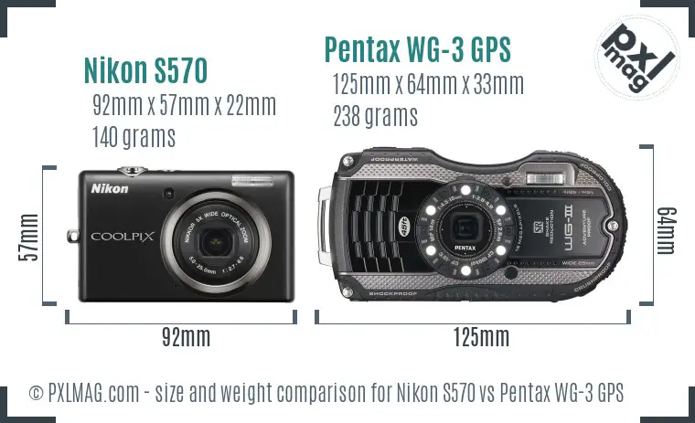 Nikon S570 vs Pentax WG-3 GPS size comparison