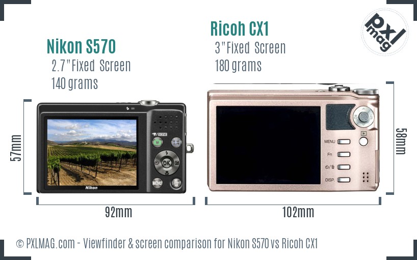 Nikon S570 vs Ricoh CX1 Screen and Viewfinder comparison