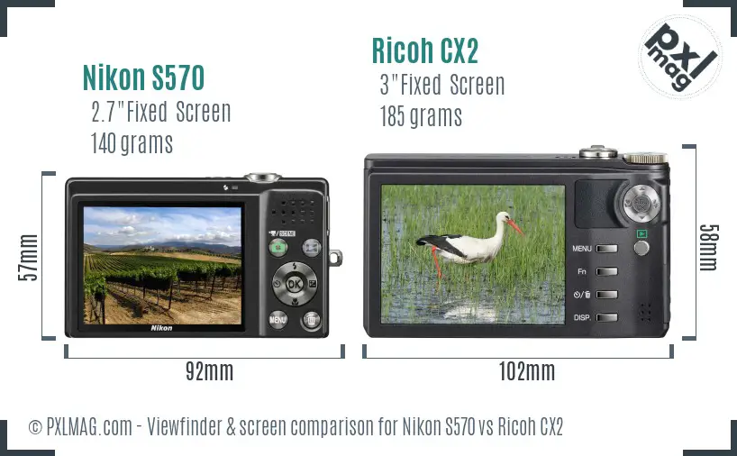 Nikon S570 vs Ricoh CX2 Screen and Viewfinder comparison