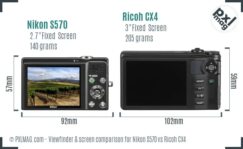 Nikon S570 vs Ricoh CX4 Screen and Viewfinder comparison