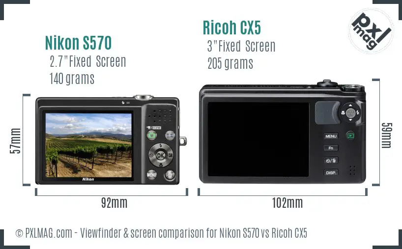 Nikon S570 vs Ricoh CX5 Screen and Viewfinder comparison