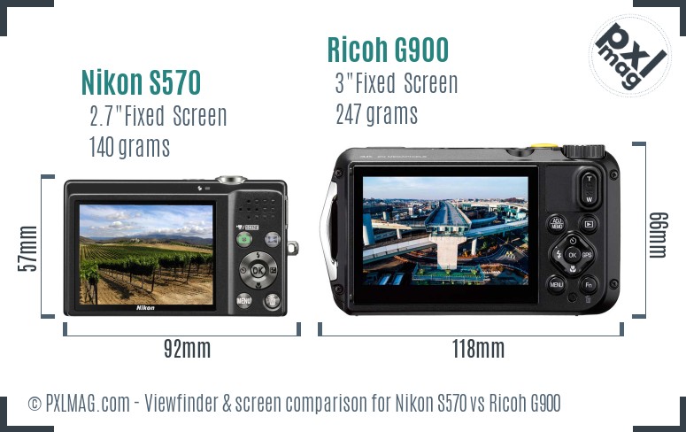 Nikon S570 vs Ricoh G900 Screen and Viewfinder comparison