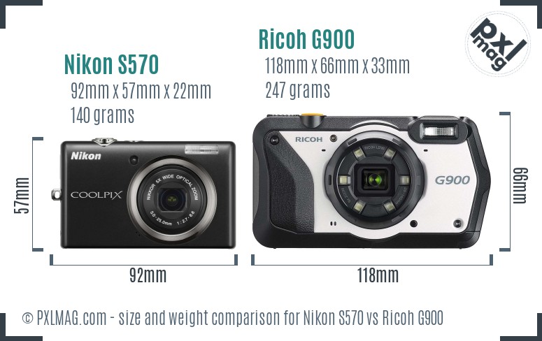 Nikon S570 vs Ricoh G900 size comparison Nikon S570 vs Ricoh G900 size comparison