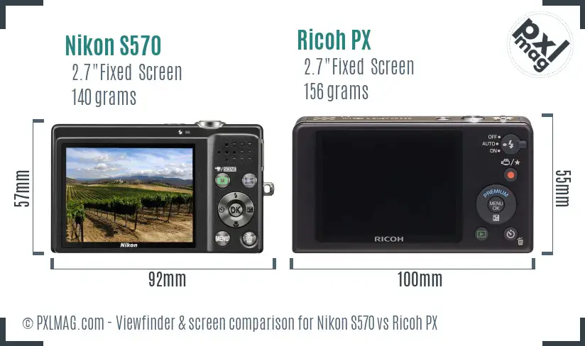 Nikon S570 vs Ricoh PX Screen and Viewfinder comparison