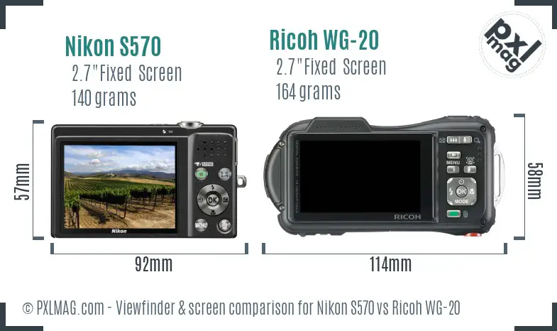 Nikon S570 vs Ricoh WG-20 Screen and Viewfinder comparison