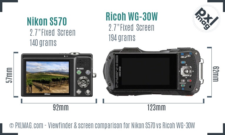 Nikon S570 vs Ricoh WG-30W Screen and Viewfinder comparison