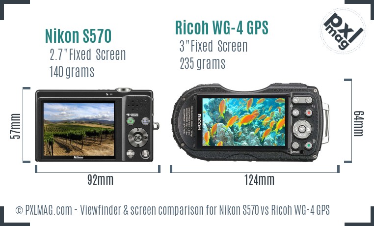 Nikon S570 vs Ricoh WG-4 GPS Screen and Viewfinder comparison
