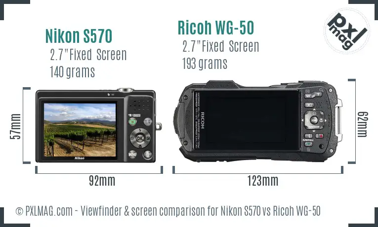 Nikon S570 vs Ricoh WG-50 Screen and Viewfinder comparison