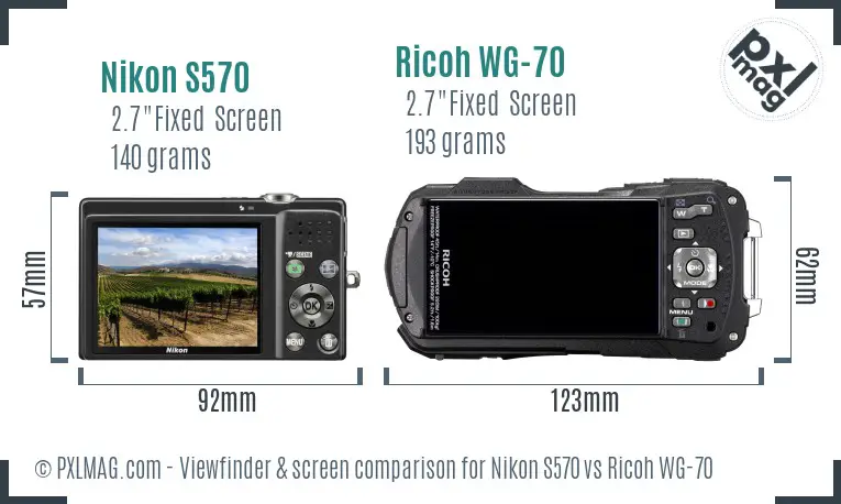 Nikon S570 vs Ricoh WG-70 Screen and Viewfinder comparison