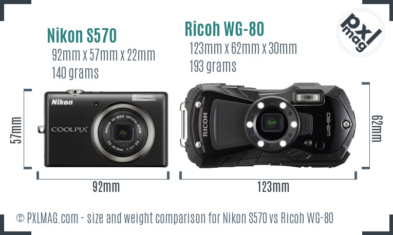 Nikon S570 vs Ricoh WG-80 size comparison Nikon S570 vs Ricoh WG-80 size comparison