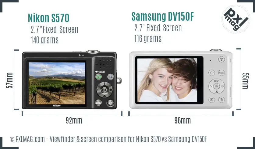 Nikon S570 vs Samsung DV150F Screen and Viewfinder comparison