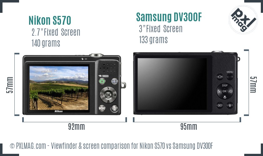 Nikon S570 vs Samsung DV300F Screen and Viewfinder comparison