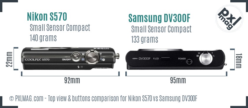 Nikon S570 vs Samsung DV300F top view buttons comparison