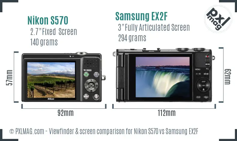 Nikon S570 vs Samsung EX2F Screen and Viewfinder comparison