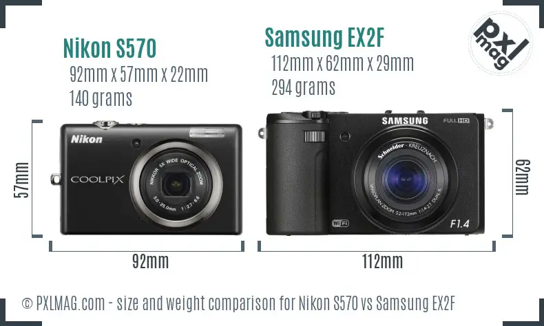 Nikon S570 vs Samsung EX2F size comparison