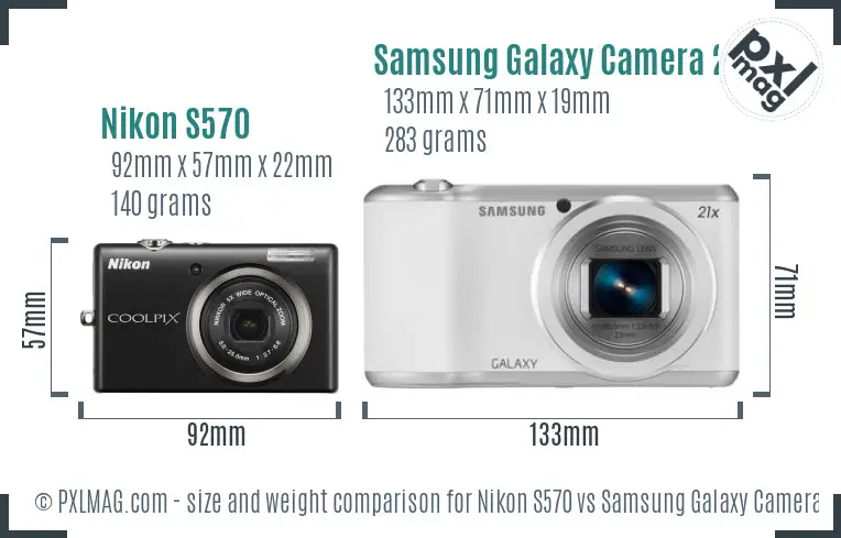 Nikon S570 vs Samsung Galaxy Camera 2 size comparison Nikon S570 vs Samsung Galaxy Camera 2 size comparison