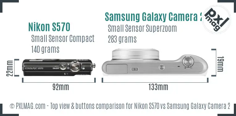 Nikon S570 vs Samsung Galaxy Camera 2 top view buttons comparison Nikon S570 vs Samsung Galaxy Camera 2 top view buttons comparison