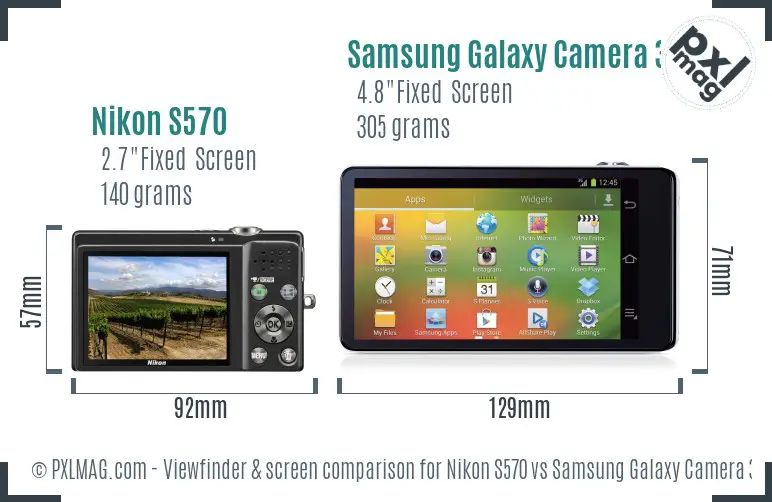 Nikon S570 vs Samsung Galaxy Camera 3G Screen and Viewfinder comparison