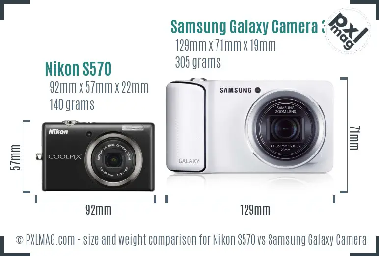 Nikon S570 vs Samsung Galaxy Camera 3G size comparison