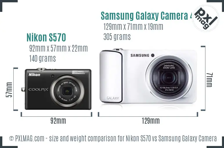 Nikon S570 vs Samsung Galaxy Camera 4G size comparison