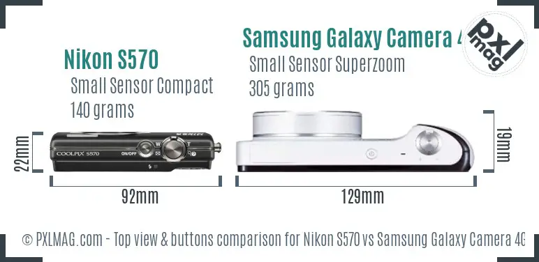 Nikon S570 vs Samsung Galaxy Camera 4G top view buttons comparison