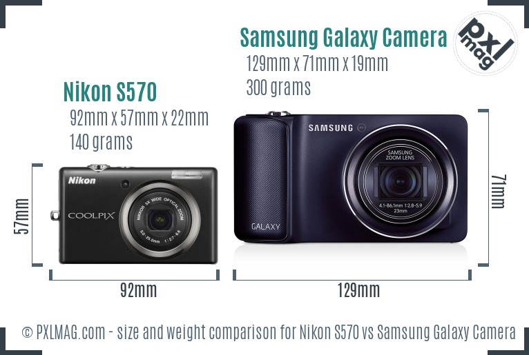 Nikon S570 vs Samsung Galaxy Camera size comparison