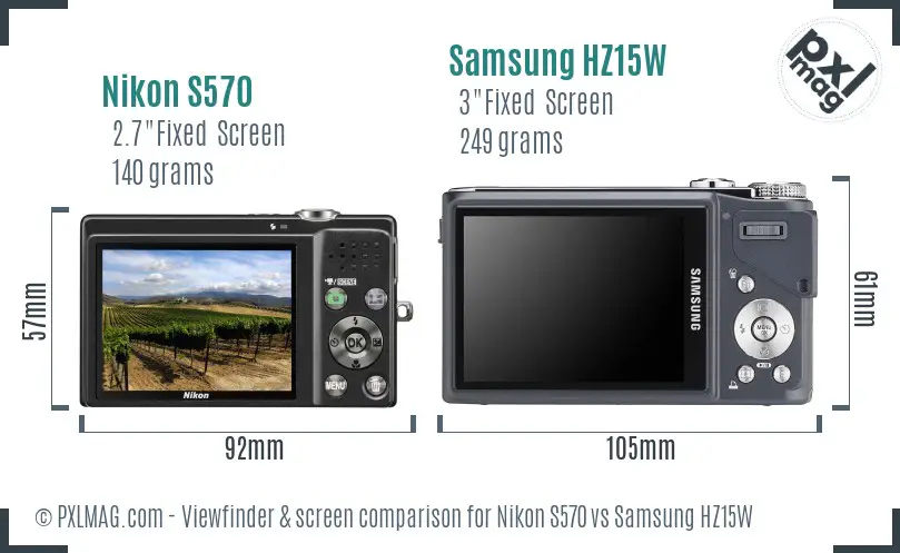 Nikon S570 vs Samsung HZ15W Screen and Viewfinder comparison