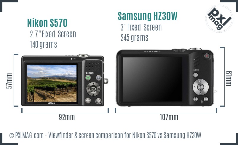 Nikon S570 vs Samsung HZ30W Screen and Viewfinder comparison