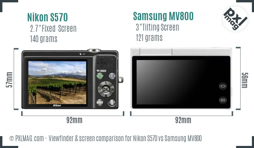 Nikon S570 vs Samsung MV800 Screen and Viewfinder comparison