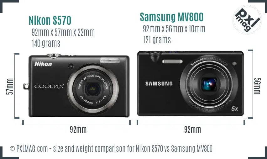 Nikon S570 vs Samsung MV800 size comparison