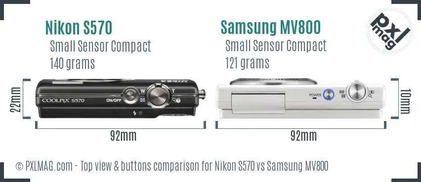 Nikon S570 vs Samsung MV800 top view buttons comparison