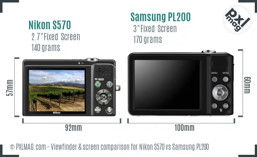 Nikon S570 vs Samsung PL200 Screen and Viewfinder comparison