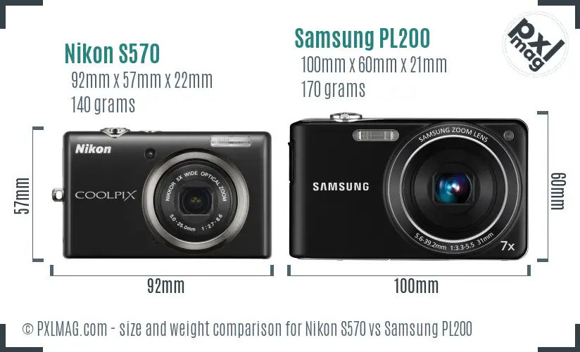 Nikon S570 vs Samsung PL200 size comparison