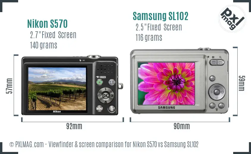 Nikon S570 vs Samsung SL102 Screen and Viewfinder comparison