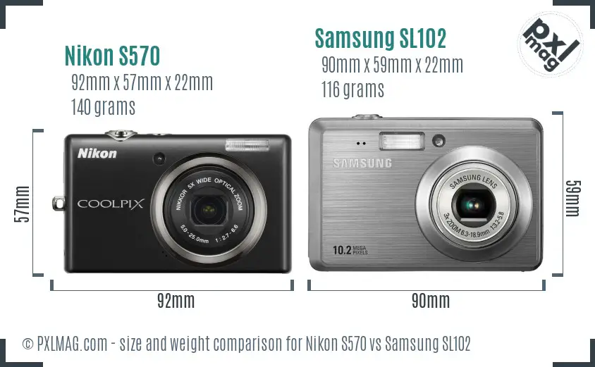 Nikon S570 vs Samsung SL102 size comparison