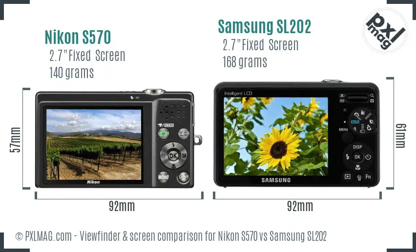Nikon S570 vs Samsung SL202 Screen and Viewfinder comparison Nikon S570 vs Samsung SL202 Screen and Viewfinder comparison