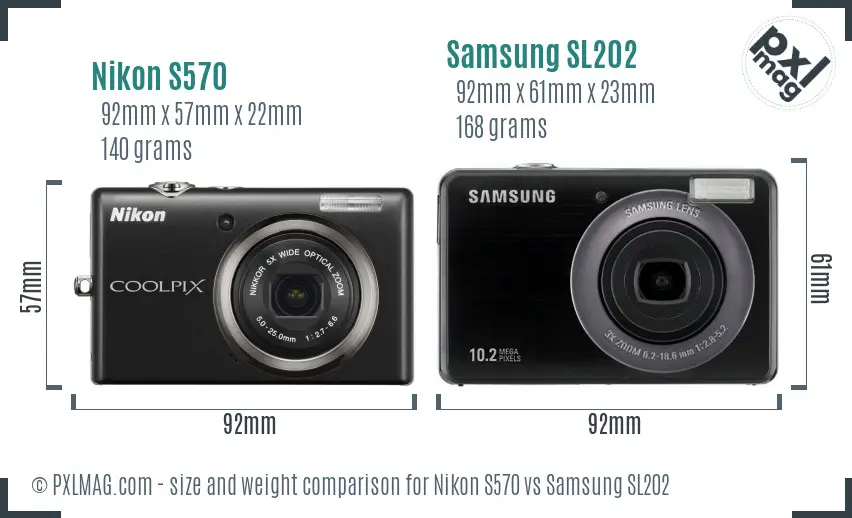 Nikon S570 vs Samsung SL202 size comparison Nikon S570 vs Samsung SL202 size comparison