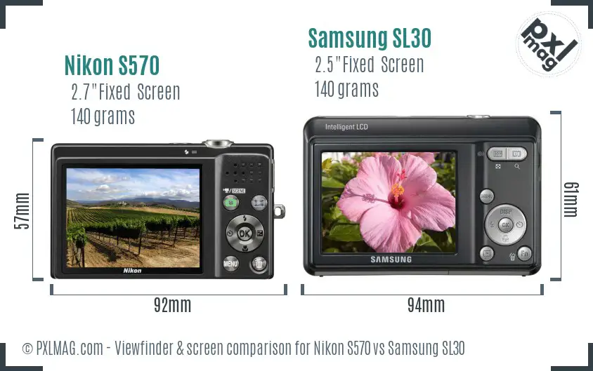 Nikon S570 vs Samsung SL30 Screen and Viewfinder comparison Nikon S570 vs Samsung SL30 Screen and Viewfinder comparison