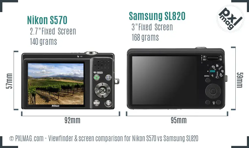 Nikon S570 vs Samsung SL820 Screen and Viewfinder comparison