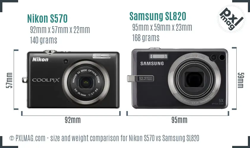 Nikon S570 vs Samsung SL820 size comparison