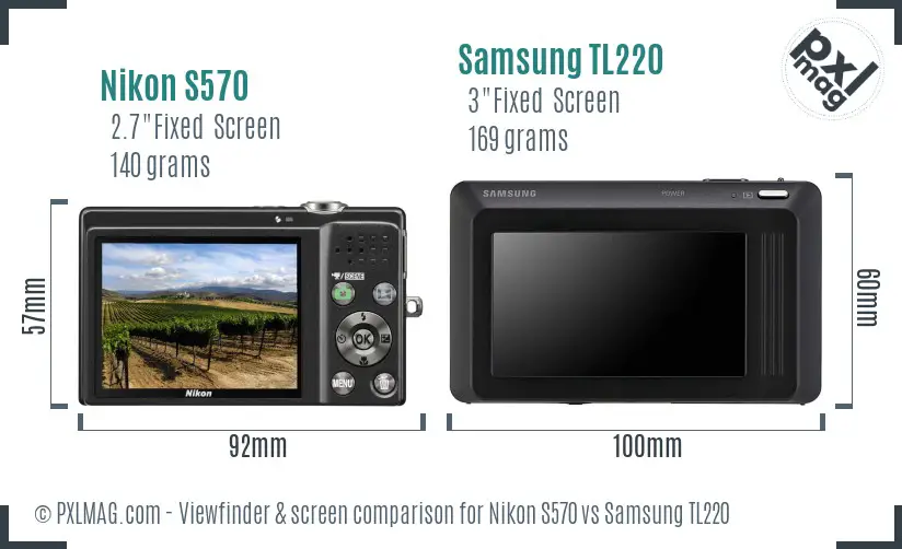 Nikon S570 vs Samsung TL220 Screen and Viewfinder comparison