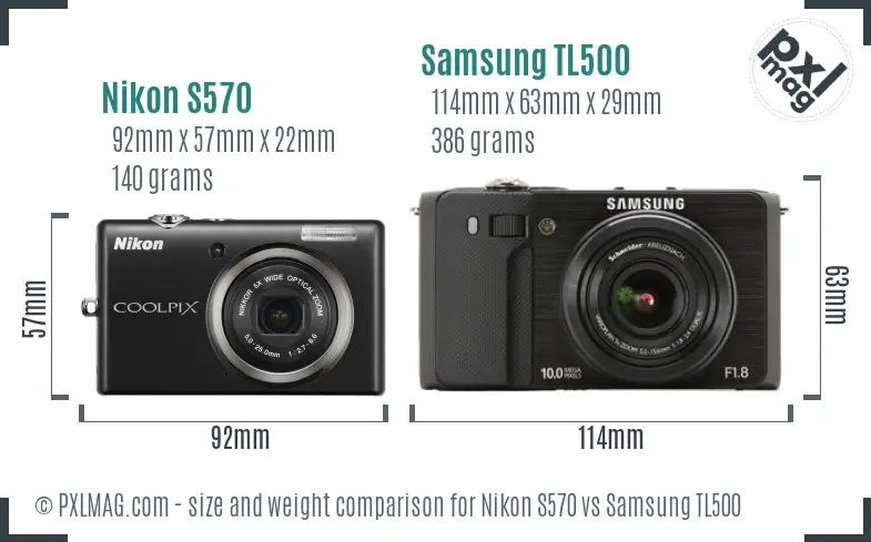 Nikon S570 vs Samsung TL500 size comparison