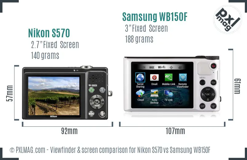 Nikon S570 vs Samsung WB150F Screen and Viewfinder comparison